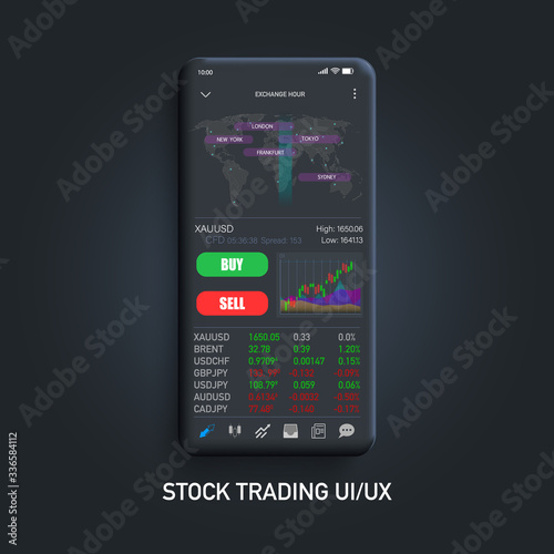 Neumorphic UI Futuristic Stock Trade UI. Trade concept. forex market, news and analysis. binary option. Application for investment and online smartphone