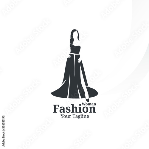 woman fashion logo template. beautiful girl wear dress vector illustratation
