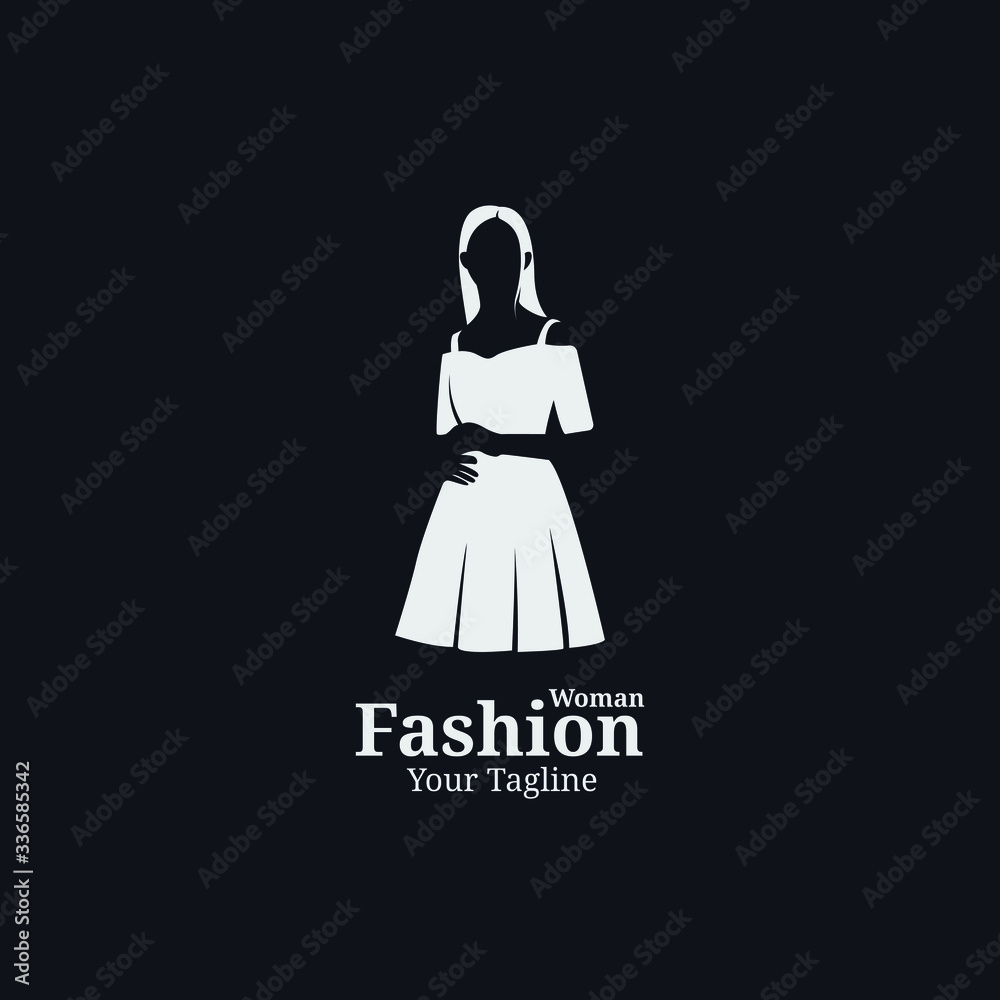 woman fashion logo template. beautiful girl wear dress vector illustratation woman fashion logo template. beautiful girl wear dress vector illustratation
