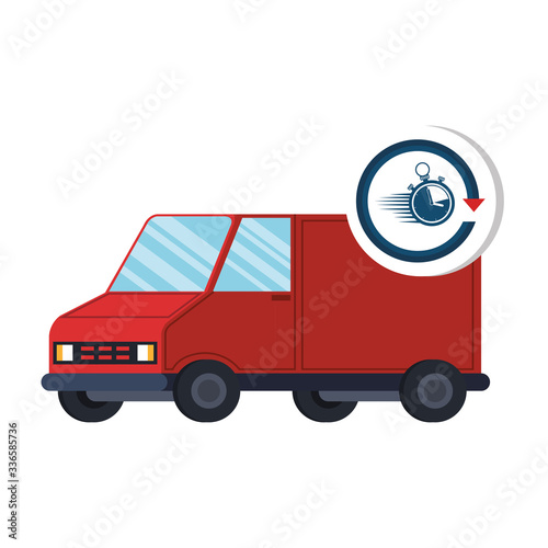 delivery van transportation with chronometer vector illustration design