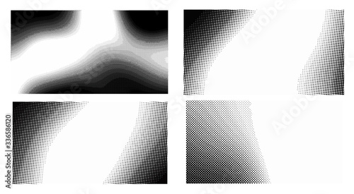 Halftone vector dots Background. Set Grunge Pattern. Pop-art Fade Overlay. Black and White Texture or pattern. Wave vintage gradient. Monochrome vector illustration Eps 10.