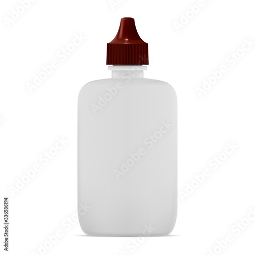 Nasal dropper bottle. Eye drop container blank mockup. Plastic tube with brown cap for pharmaceutical decongestant or nose treatment. 3d illustration of medical template