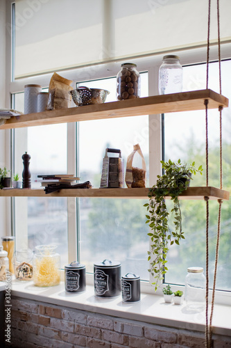 Light kitchen interior with wooden details photo