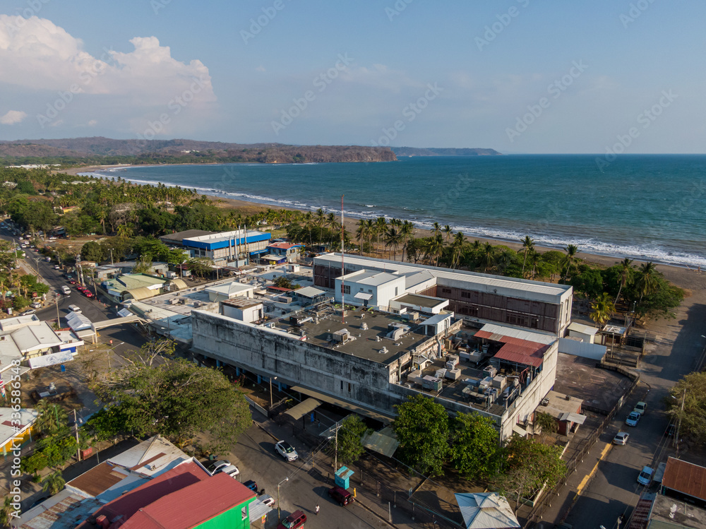 Aerial view of the Hospital Monseñor Sanabria, in Puntarenas in front of the ocean