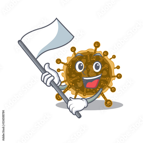 A nationalistic negarnaviricota mascot character design with flag