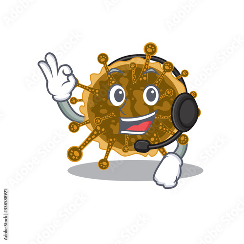 A gorgeous negarnaviricota mascot character concept wearing headphone