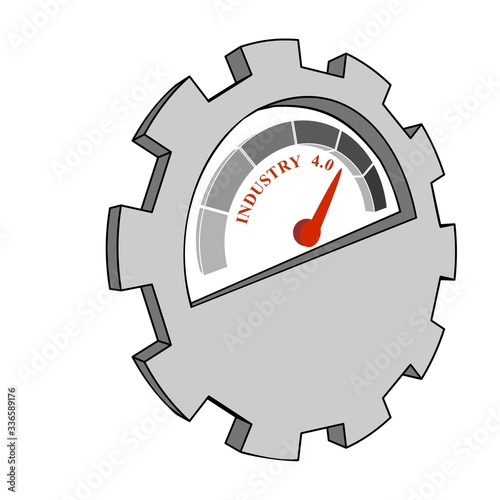 Scale with arrow. Level measuring device icon. Sign tachometer, speedometer, indicators. Infographic gauge element. Industry four point zero concept