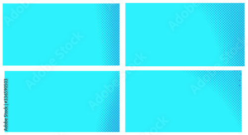 Blue pop art background. Abstract creative vector comics style blank layout template with clouds beams and isolated dots pattern. Set for sale banner, empty polka dots bubble.