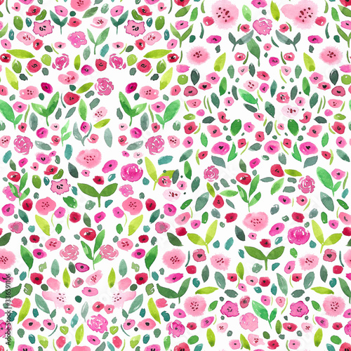 watercolor colorful floral seamless pattern with flowers and leaves