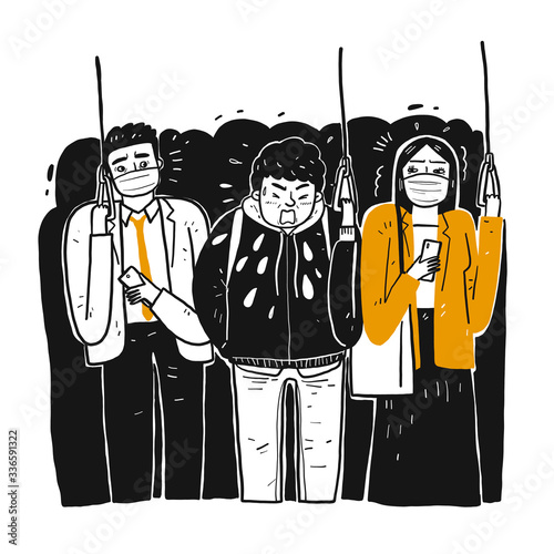 A sick man on the train is sneezing people