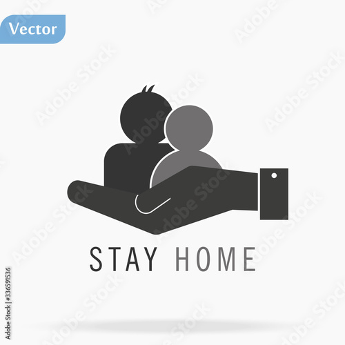 Flat hand showing the icon of home - Stay at home icon vector illustration