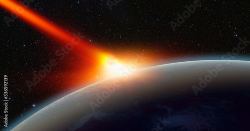 Fototapeta Naklejka Na Ścianę i Meble -  Attack of the asteroid (meteor) on the Earth 