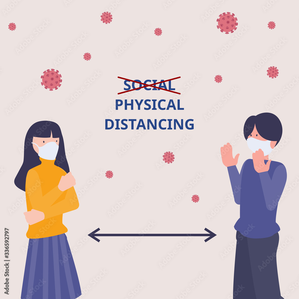 Physical distancing, keep distance in public society. Flat digital ...