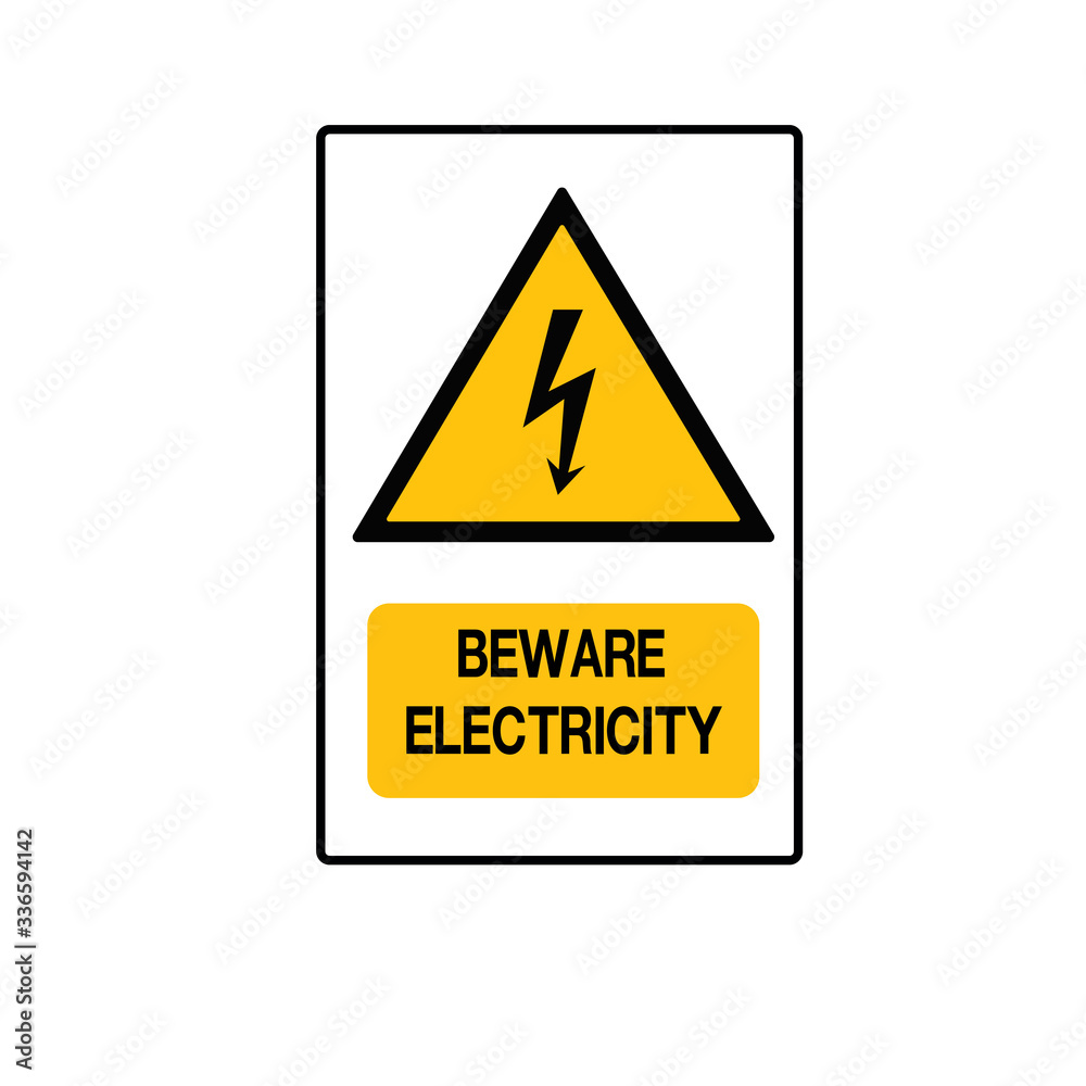 Beware Electricity Symbol Sign,Vector Illustration, Isolated On White Background Label.. Beware Electricity Symbol Sign,Vector Illustration, Isolated On White Background Label..