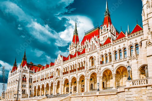 Hungarian Parliament close-up. Budapest. One of the most beautiful buildings in the Hungarian capital.