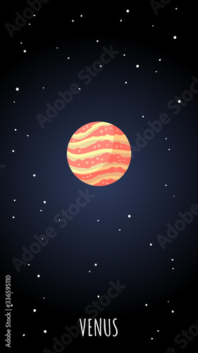 Venus planet cartoon poster. Vector vertical banner of a space astronimic object for web, stories and social media.
