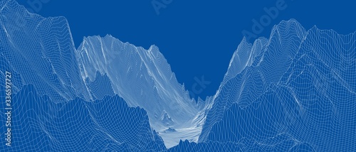 Abstract 3d wire-frame landscape. Blueprint style