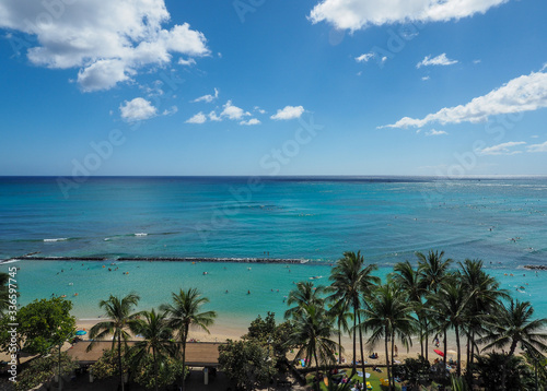 Waikiki beach in Hawaii island, jade color ocean © John Cho