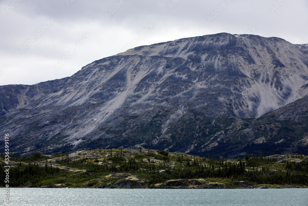 Skagway, Alaska / USA - August 10, 2019: White pass landscape view, Skagway, Alaska, USA Skagway, Alaska / USA - August 10, 2019: White pass landscape view, Skagway, Alaska, USA