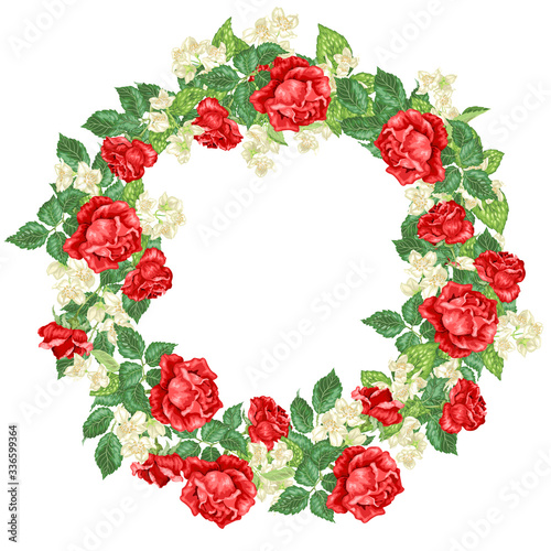 Vector illustration deor element with roses and jasmine © Юлия Фуштей