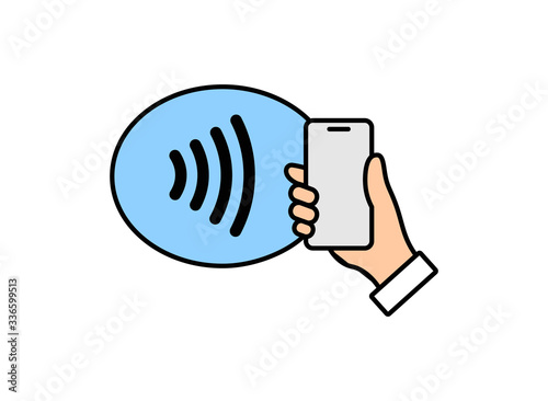 NFC technology vector icon. Hand handing Phone, Smartphone, wawe simple filled sign. Near Field Communication