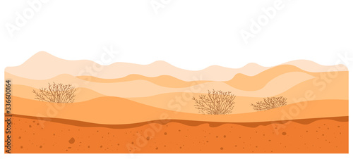 Desert landscape, dry climate in sandy soil relief