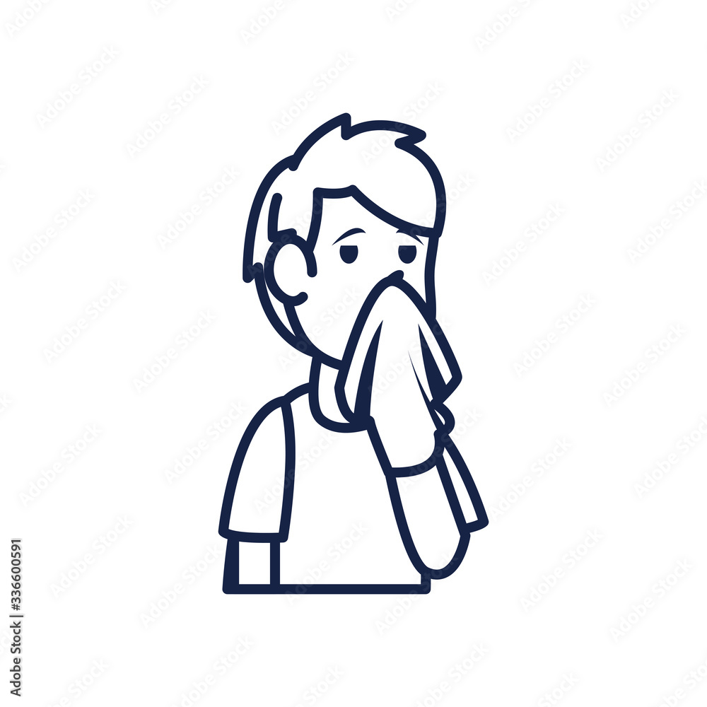boy cartoon with cold and tissue line style icon vector design boy cartoon with cold and tissue line style icon vector design