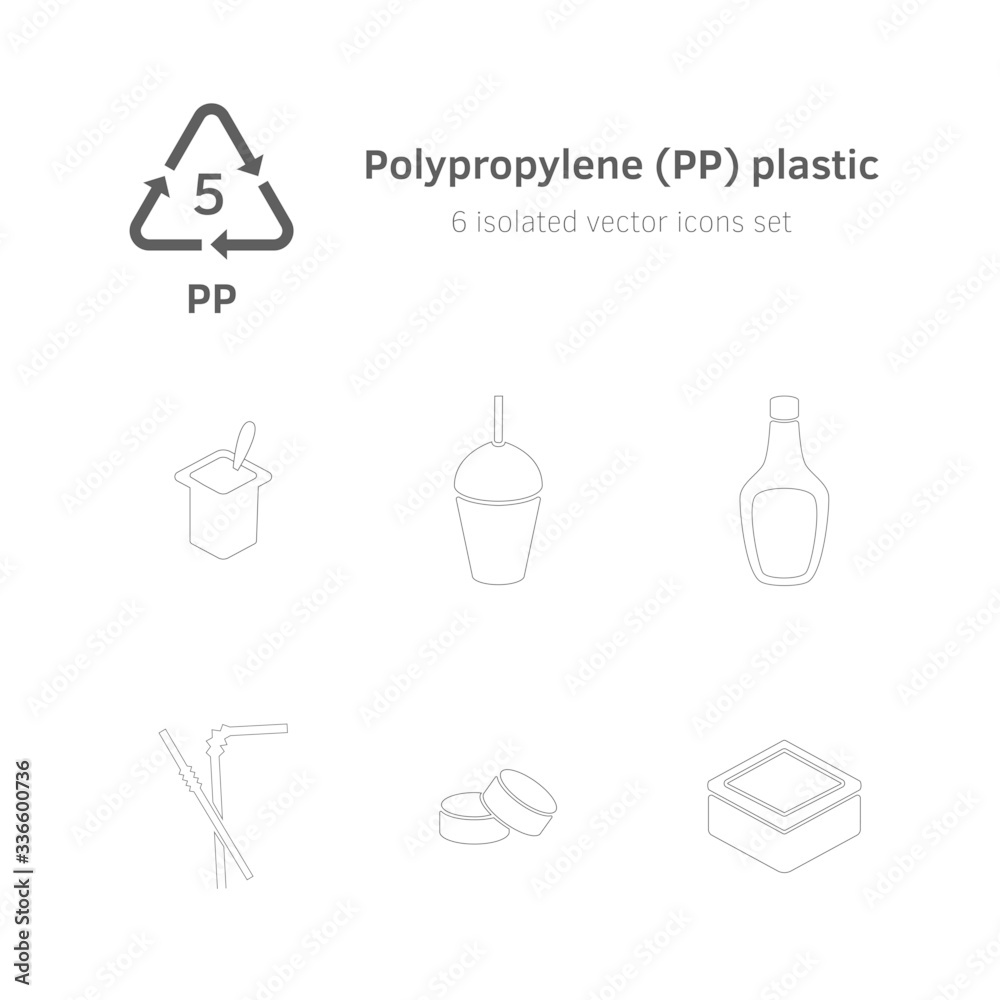 Icon vector Set of plastic 5 pp polypropylene items. Icon vector Set of plastic 5 pp polypropylene items.