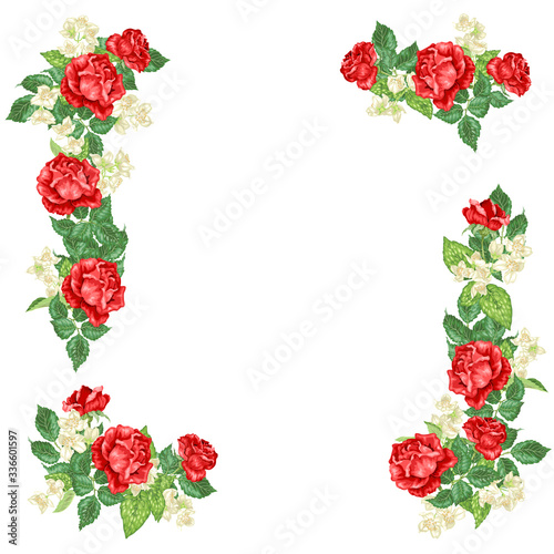 Vector graphic decor element with jasmine flowers and roses © Юлия Фуштей