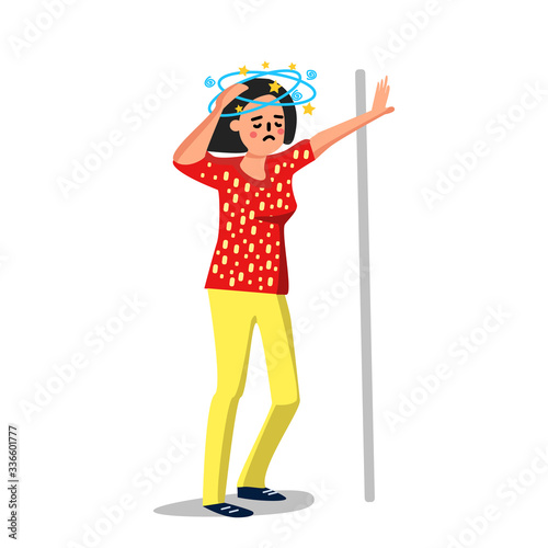 Dizziness Sick Young Woman Leaned Wall Vector