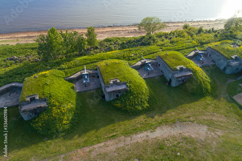 Above the old artillery battery on a sunny June day (aerial photography). Forts of Kronstadt, St. Petersburg photo