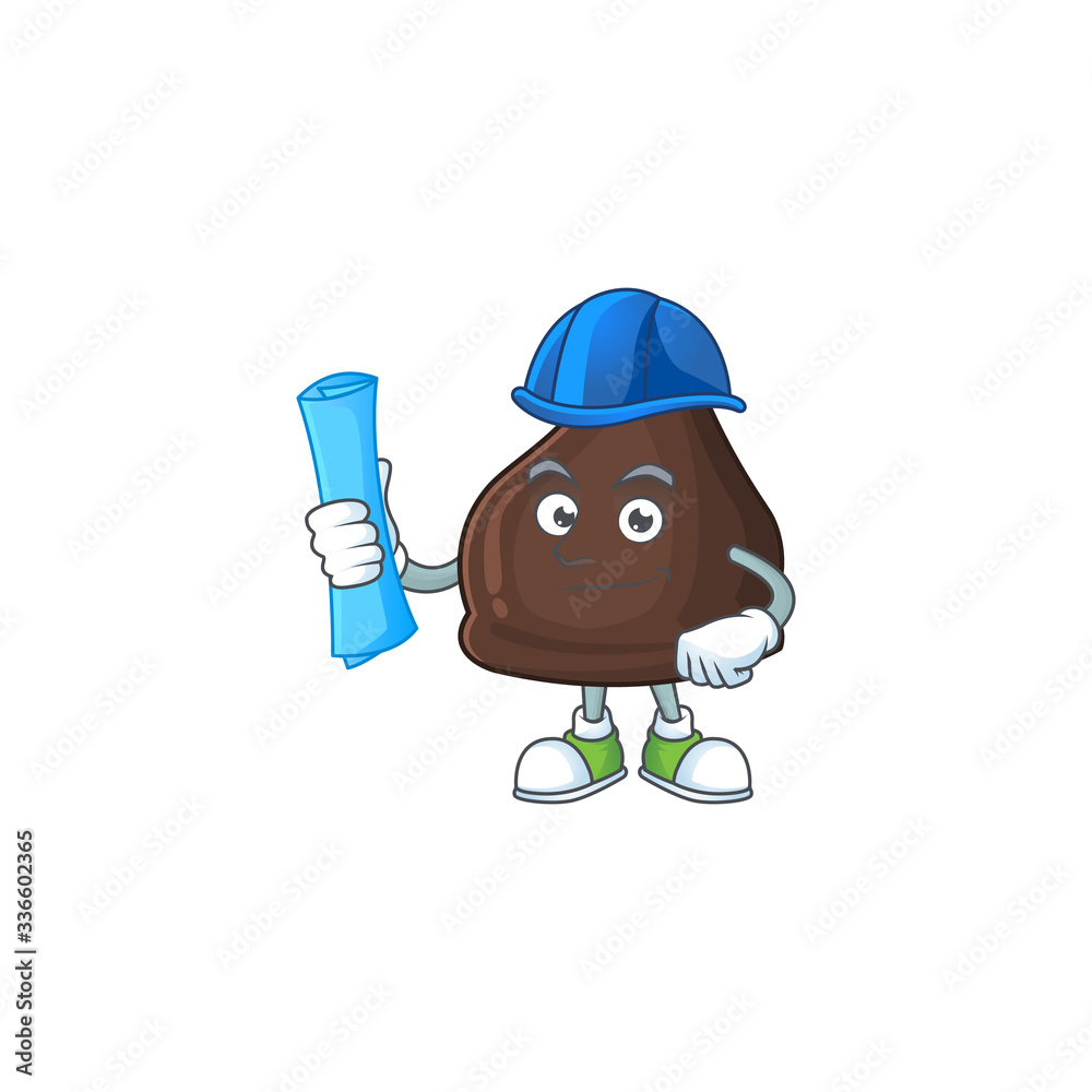 Talented Architect chocolate conitos cartoon design style having blue prints Talented Architect chocolate conitos cartoon design style having blue prints