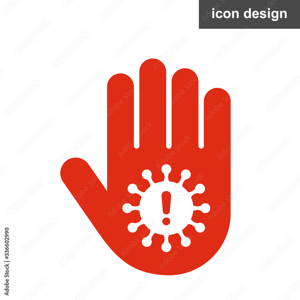 Attention dirty hands spread coronavirus icon Attention dirty hands spread coronavirus icon