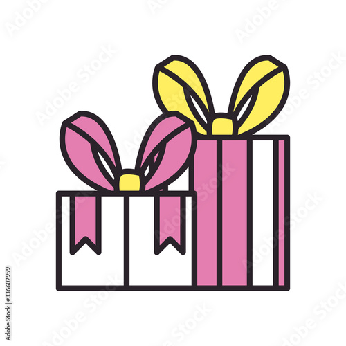 Gifts with bowties fill style icon vector design
