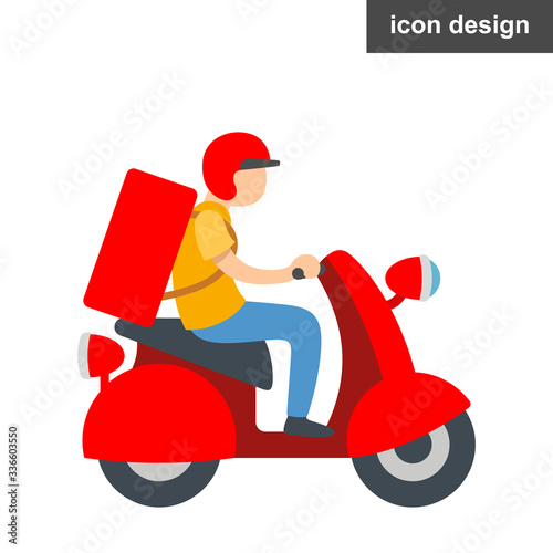 Courier on scooter delivers order sign