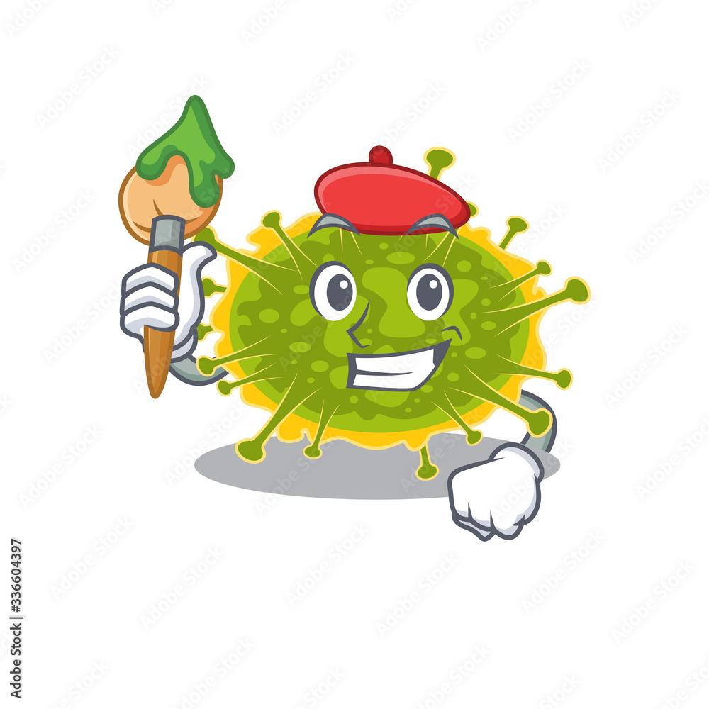 A creative insthoviricetes artist mascot design style paint with a brush A creative insthoviricetes artist mascot design style paint with a brush