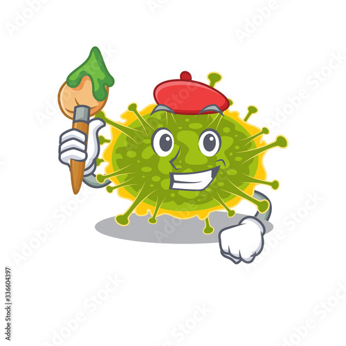 A creative insthoviricetes artist mascot design style paint with a brush