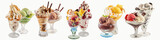 Various ice-cream sundaes with white copy space