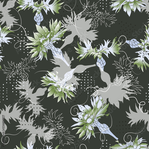 Floral texture for fabric. Textile vintage seamless pattern. Vector endless textra with cornflowers on a dark background for interior, kitchen textiles and bedding. photo