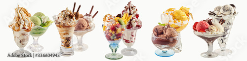 Konstfotografi Various ice-cream sundaes with white copy space