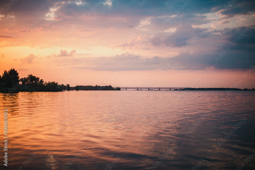Summer landscape evening sunset Dnieper river bank Summer landscape evening sunset Dnieper river bank