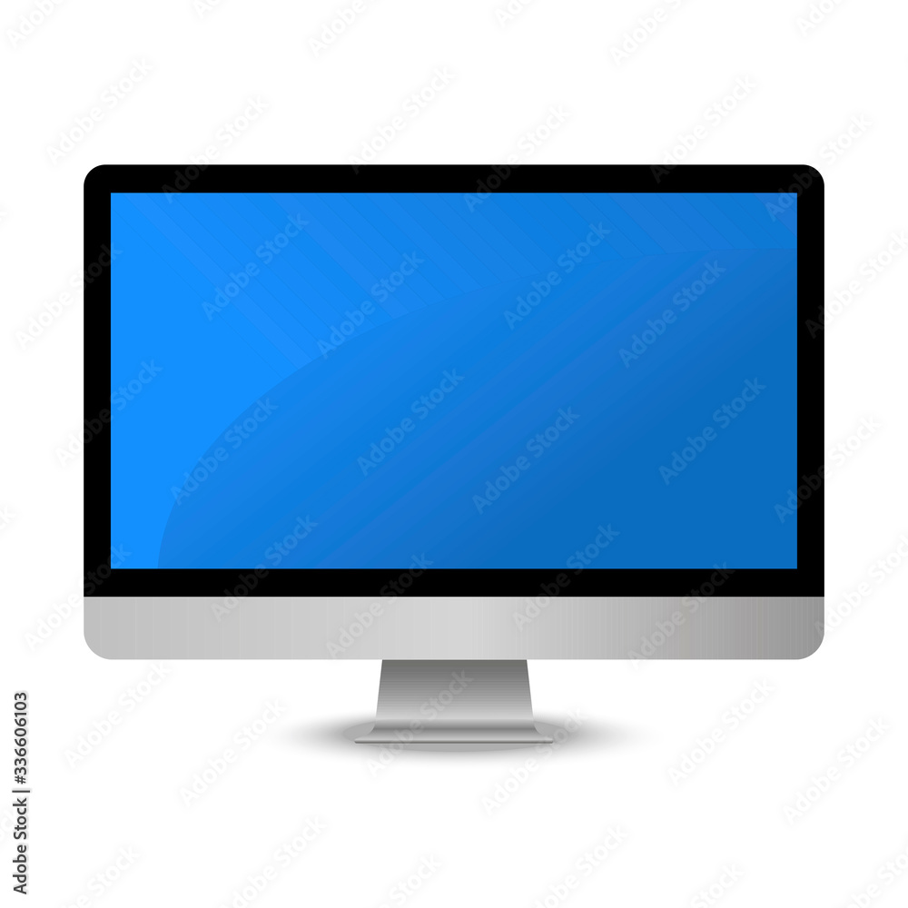 A modern monitor of a leading manufacturer with a blue screen. A modern monitor of a leading manufacturer with a blue screen.