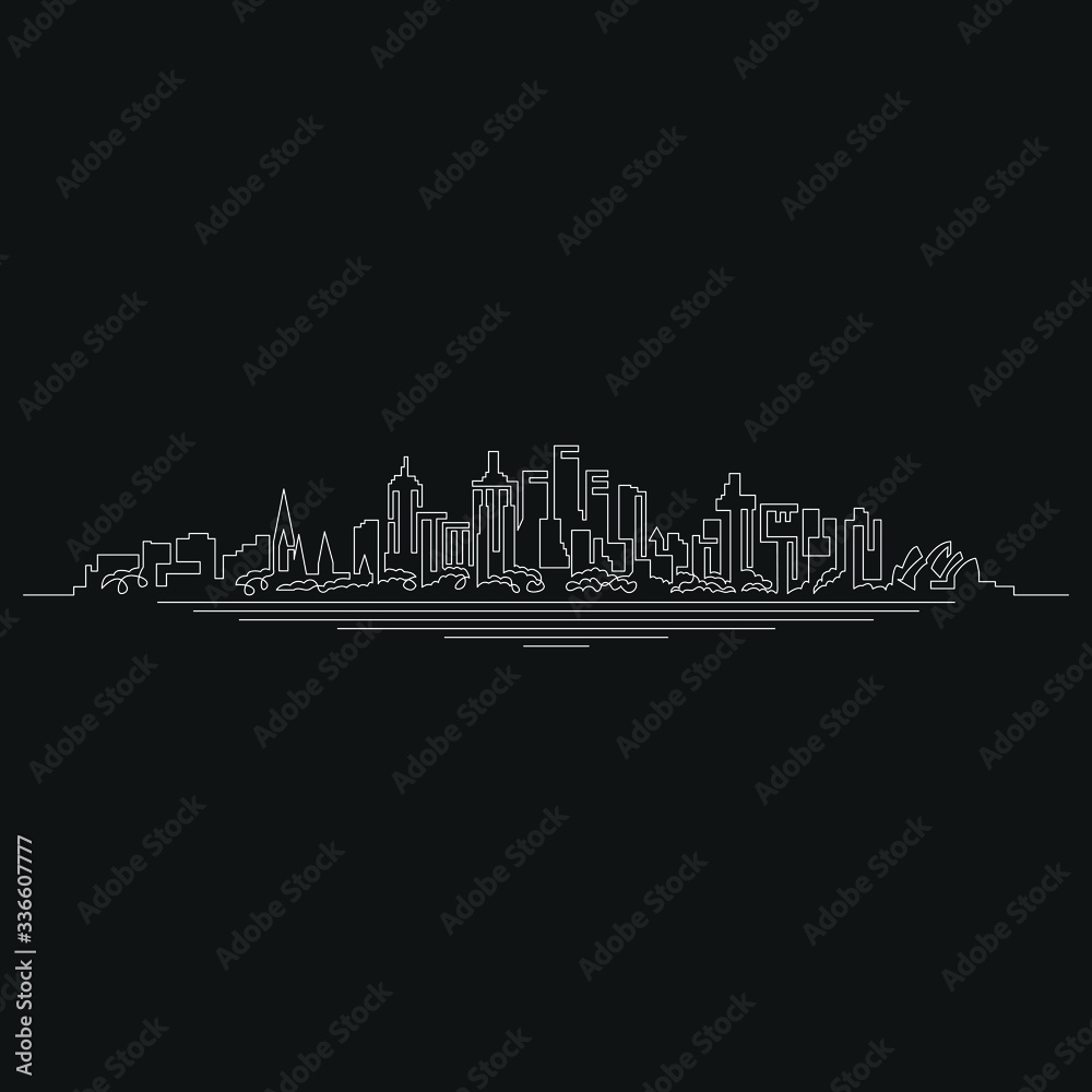 Fototapeta premium Continuous linear, city skyline. Minimalistic illustration