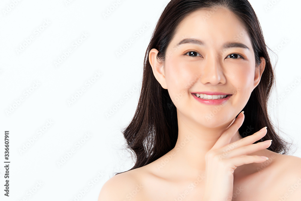 Beautiful Young Asian Woman with Clean Fresh Skin. Face care, Facial treatment, Cosmetology, beauty and healthy skin and cosmetic concept, woman beauty skin isolated on white background Beautiful Young Asian Woman with Clean Fresh Skin. Face care, Facial treatment, Cosmetology, beauty and healthy skin and cosmetic concept, woman beauty skin isolated on white background