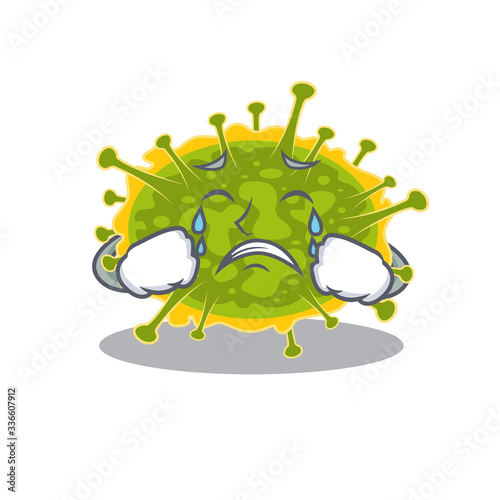 Cartoon character design of insthoviricetes with a crying face