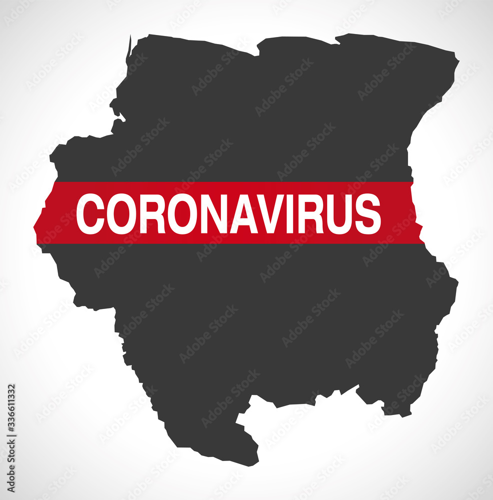 Suriname map with Coronavirus warning illustration