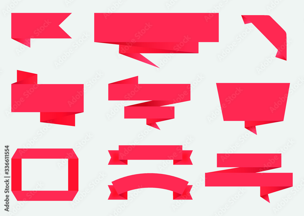 Set of red paper origami banners. Set of red paper origami banners.