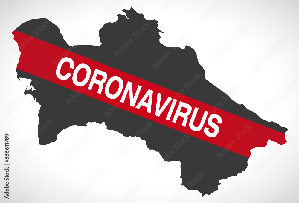 Fototapeta premium Turkmenistan map with Coronavirus warning illustration