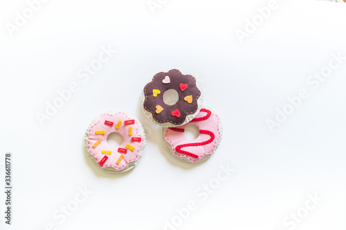 Donuts made of felt. Craft for children Copy Space