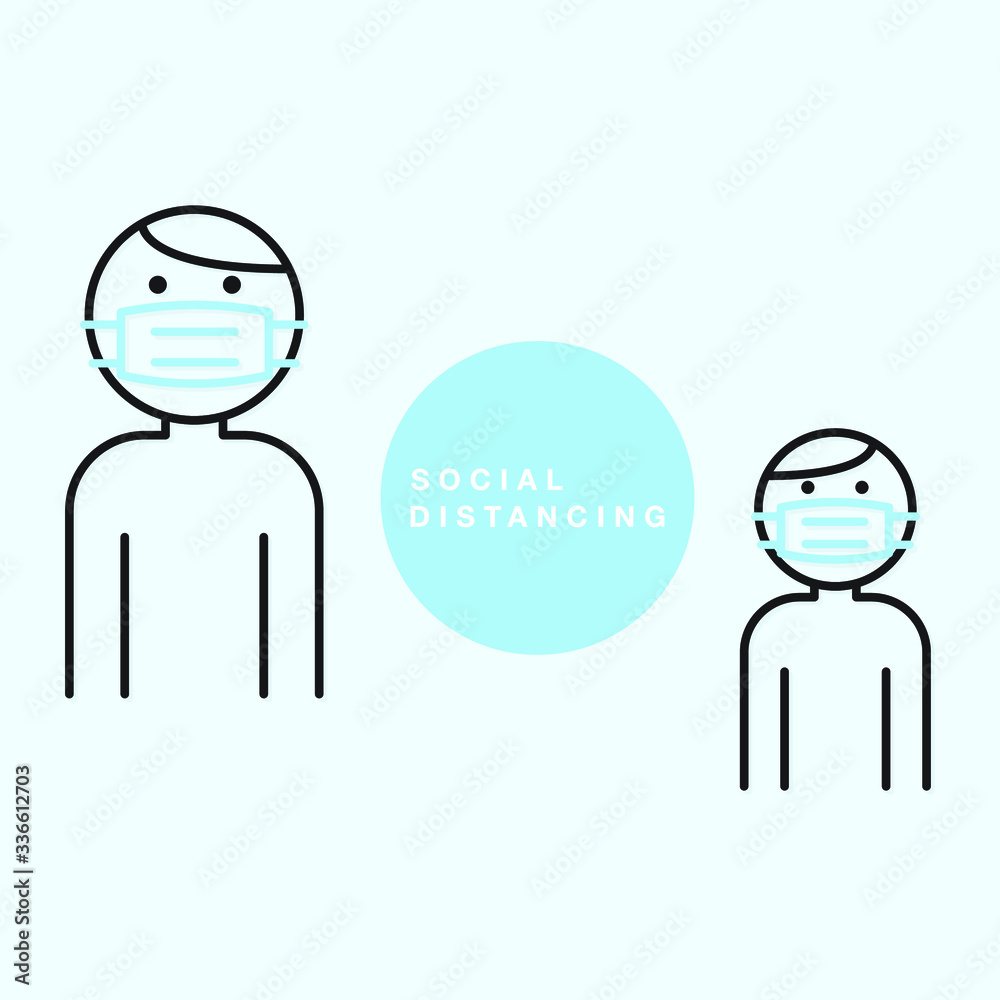 Social distancing, keep distance in public society people to protect from COVID-19 coronavirus outbreak spreading concept. outline flat icon design